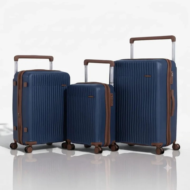 Set de 3 valises rigides bleu marine, bagage cabine, moyen et grand résistant