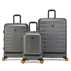 Set de 3 valises rigides gris avec compartiment ordinateur portable et roues pivotantes 360°