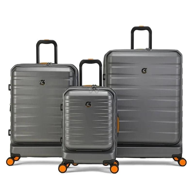 Set de 3 valises rigides gris avec compartiment ordinateur portable et roues pivotantes 360°