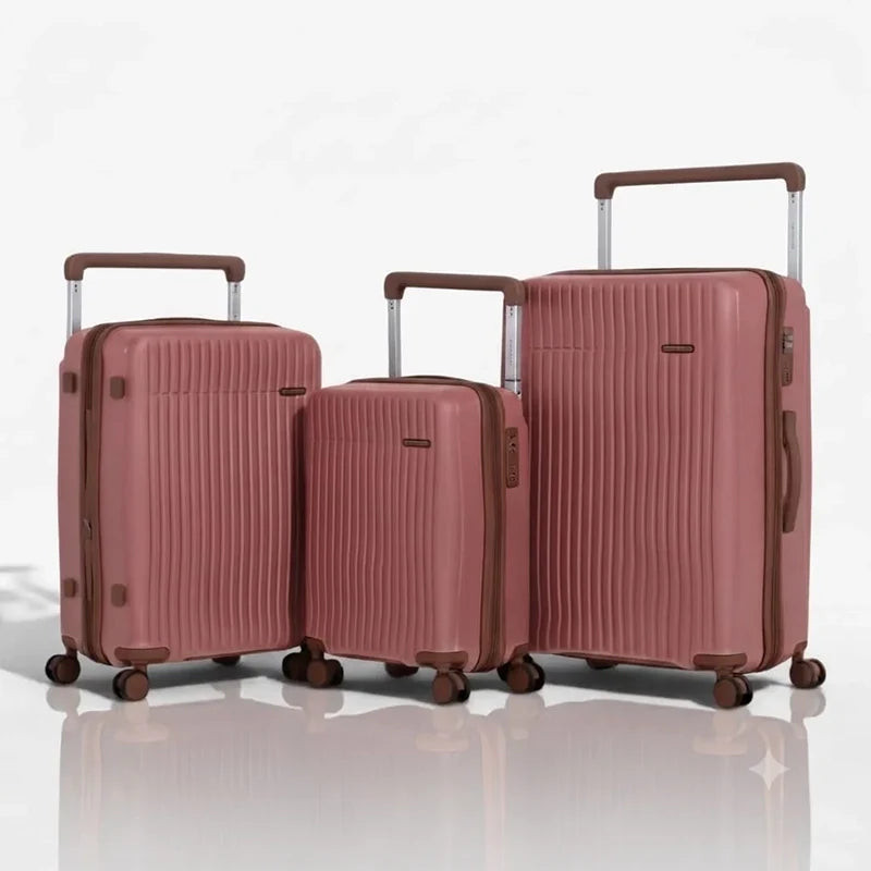 Set de 3 valises rigides rose tendance, idéal pour voyage et week-end