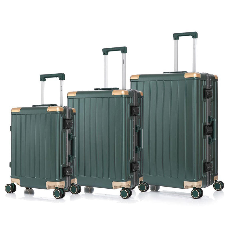 Set de valises vertes avec roulettes 360° – bagages élégants et légers