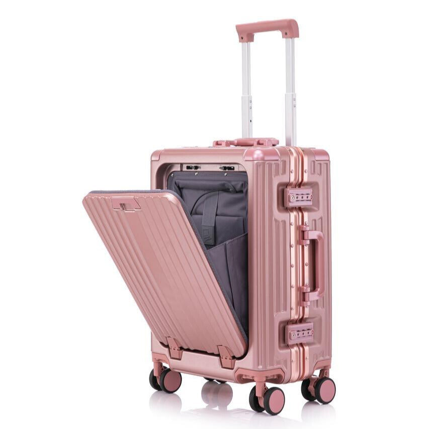 Compartiment PC sécurisé dans une valise cabine aluminium 20 pouces