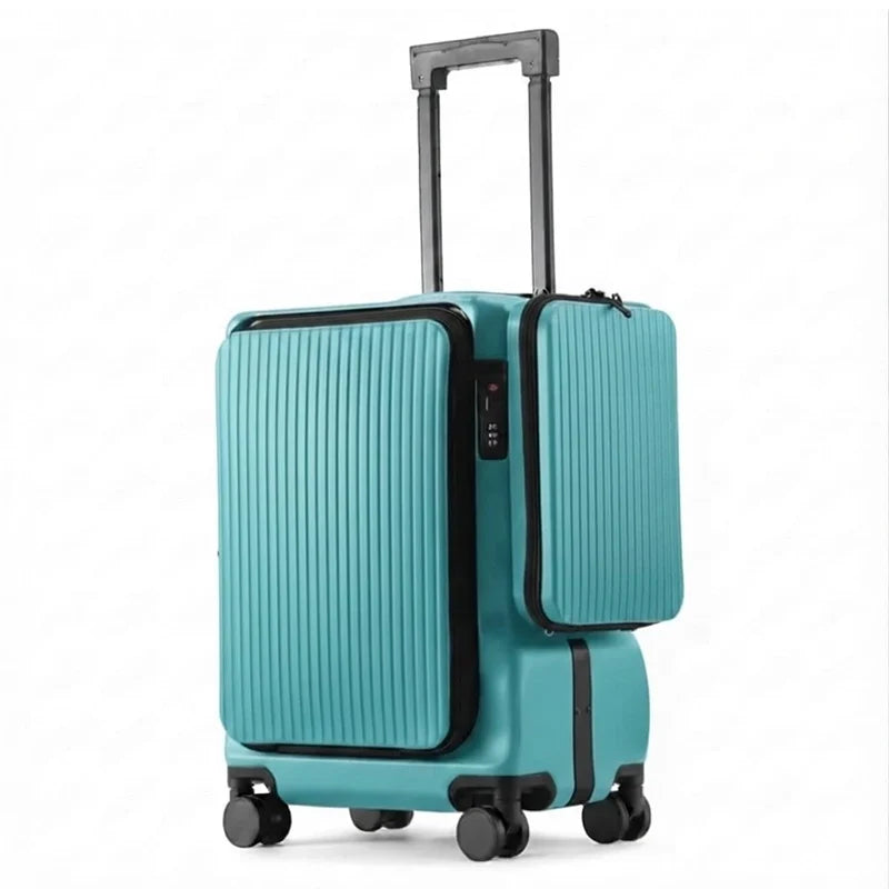 Porte-gobelet escamotable intégré sur une valise cabine, idéal pour transporter café ou bouteille