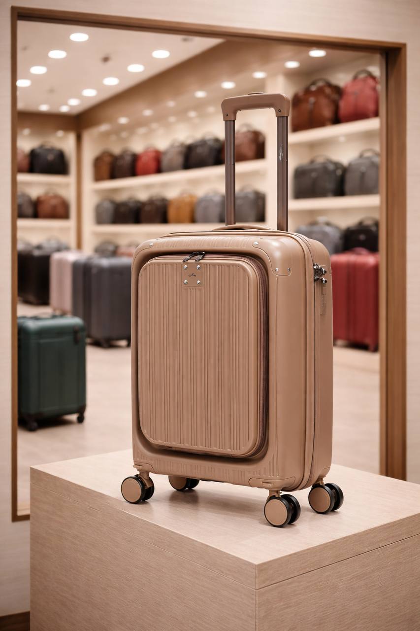 Valise cabine rigide avec place ordinateur beige crème élégante