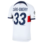 Nike Paris Saint-Germain Authentic Zaire--Emery Match Vaporknit Away Jersey w/ Champions League Patches 23/24 (White/Midnight Navy)